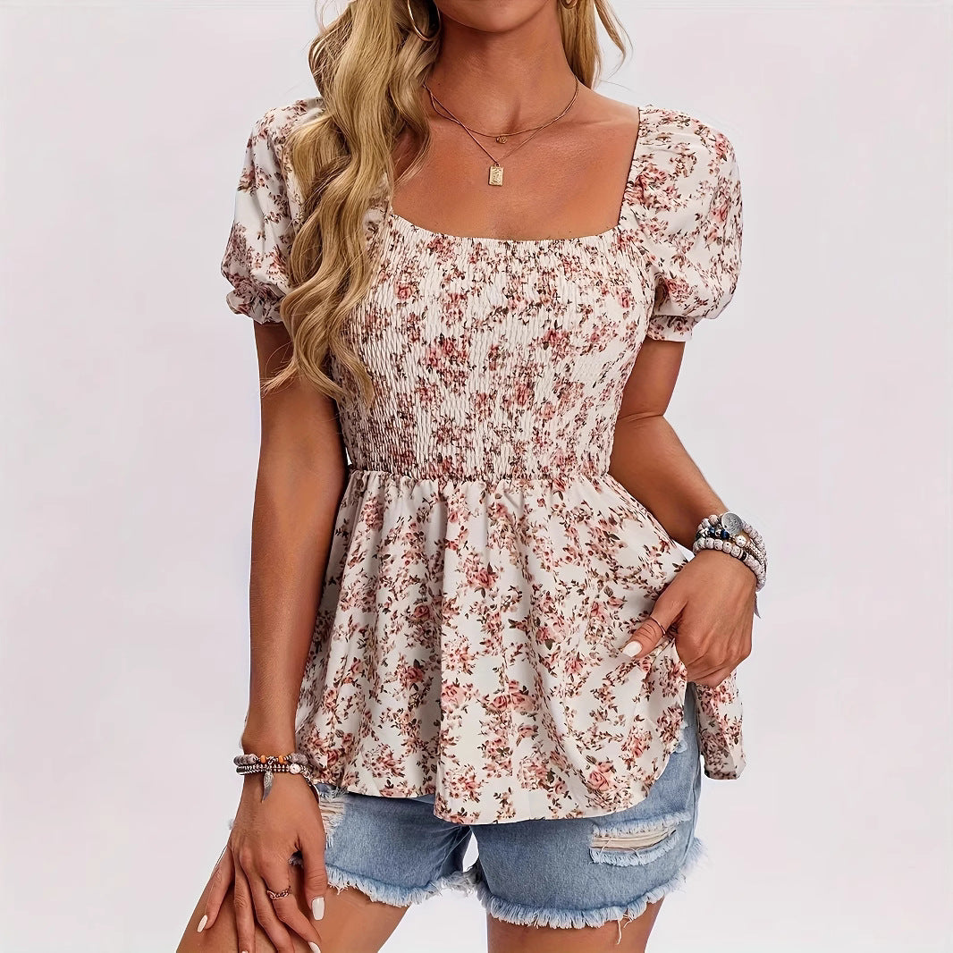 Signature Smocked Floral Square Neck Dress