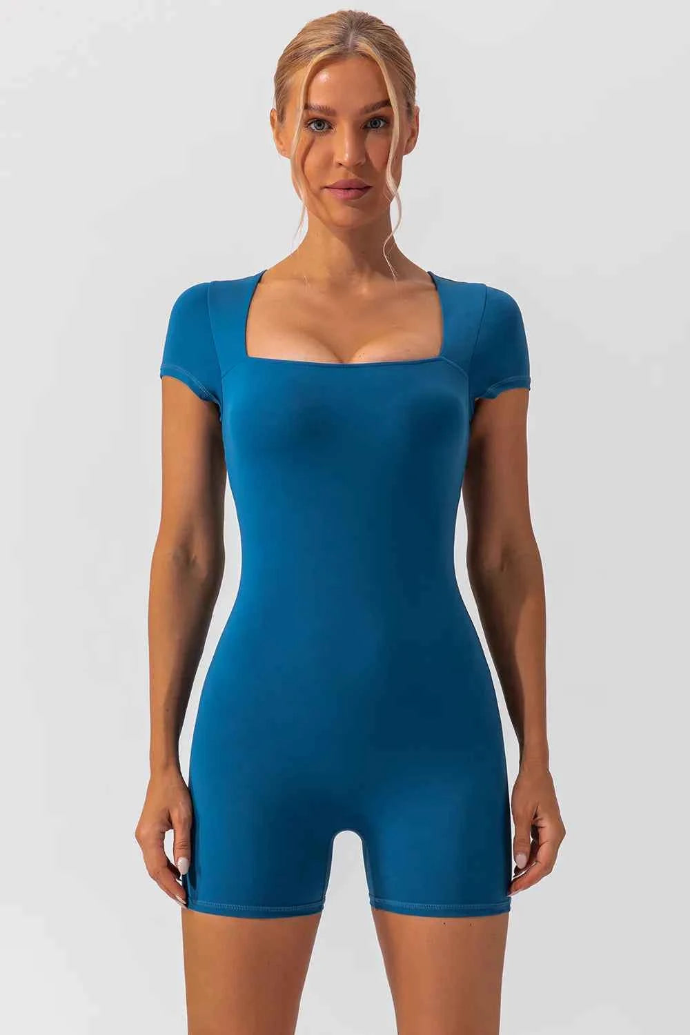 Square Neck Cap Sleeve Active Romper