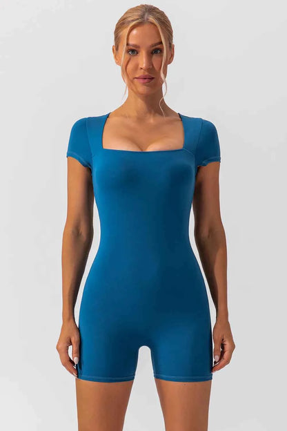 Square Neck Cap Sleeve Active Romper