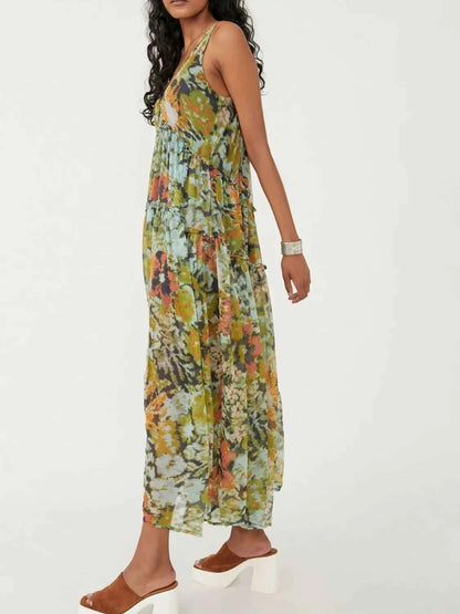Printed V-Neck Sleeveless Dress