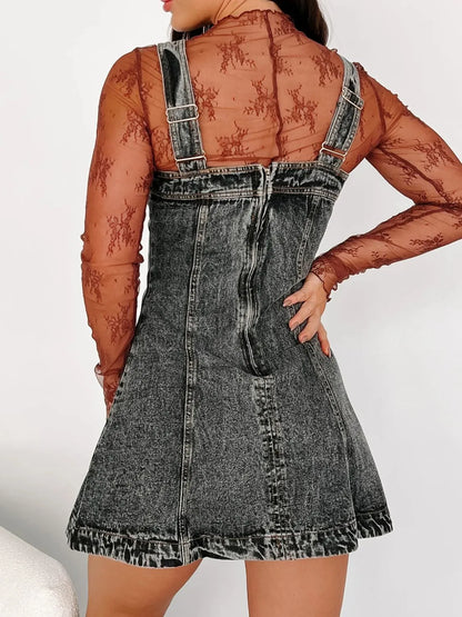 Square Neck Wide Strap Denim Dress