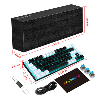 RGB Mechanical Keyboard - MINI 60% Customized Color Blocked Keycaps - Plug-in Blue Axis Ice Blue Disc V800WB white black