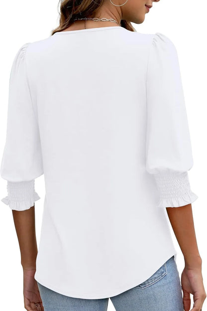 Printed Round Neck Three-Quarter Sleeve Blouse