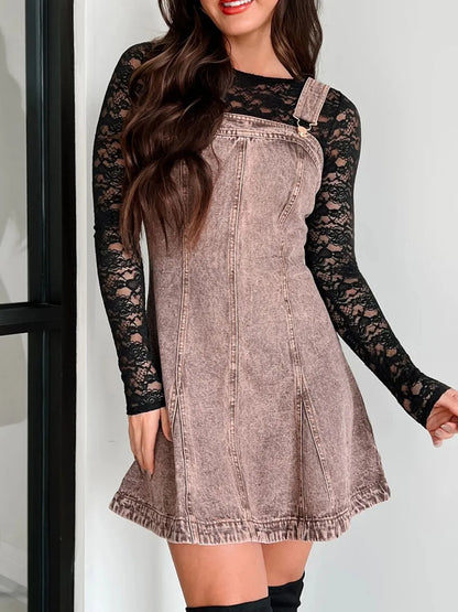 Square Neck Wide Strap Denim Dress