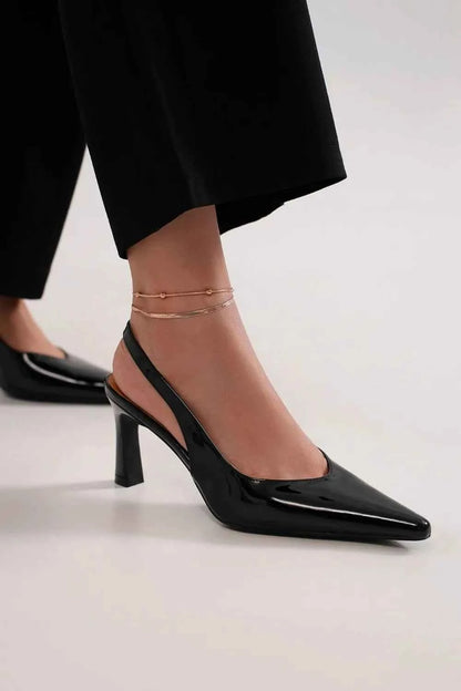 Beast Fashion Faux Leather Point Toe Slingback Pumps Black