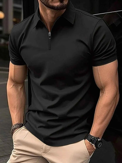 Men's Full Size Collared Neck Short Sleeve Polo Plus Size Black