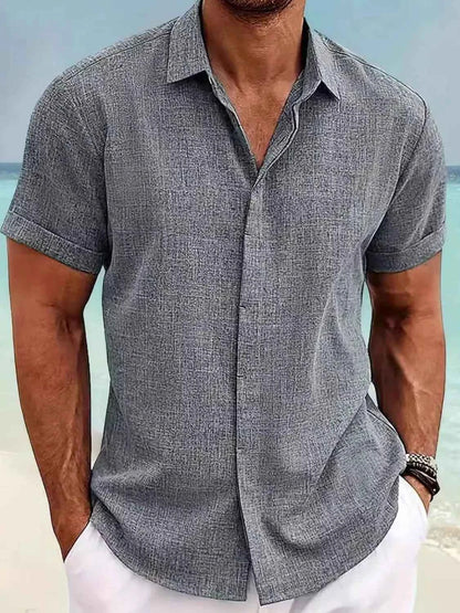 Men's Full Size Collared Neck Short Sleeve Shirt Plus Size Dark Gray