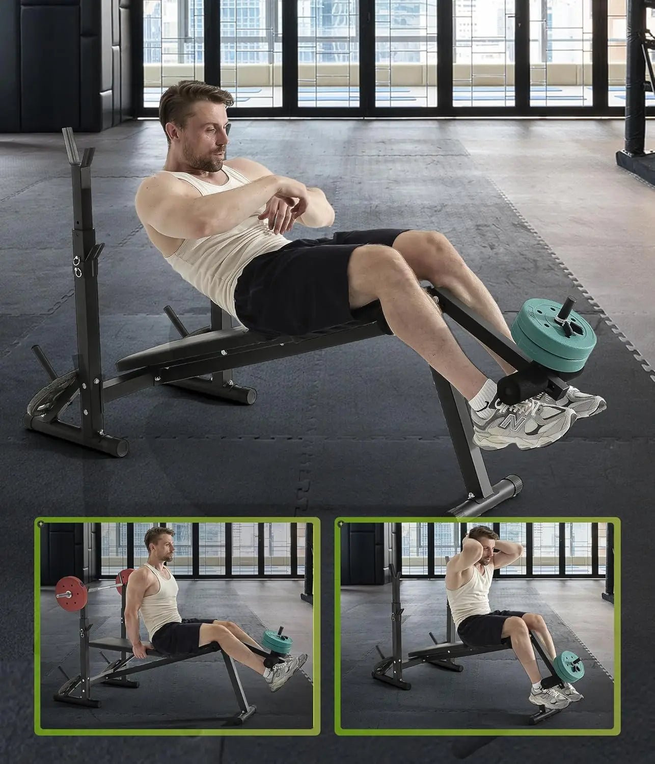 600LBS Incline Weight Bench Set with Rack, 4-in-1 Adjustable Workout Bench with Leg Extention for Bench press,Curl and Ab Workou