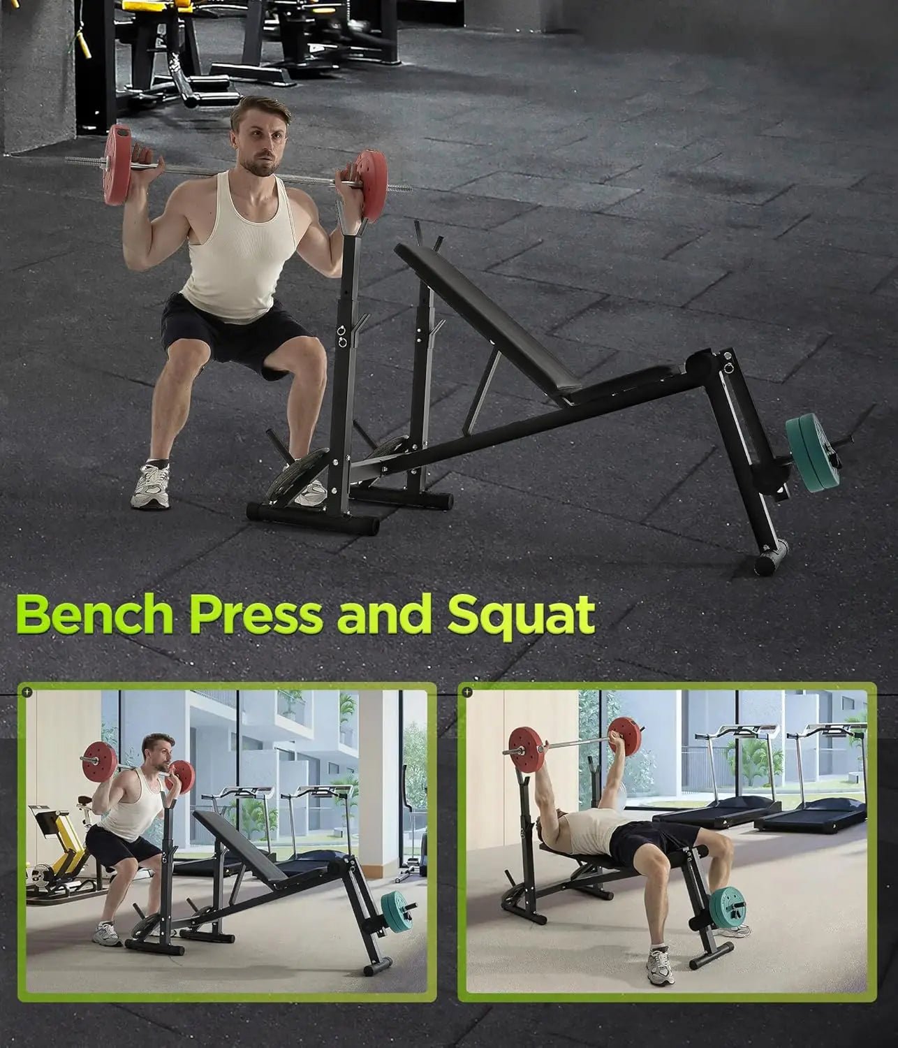 600LBS Incline Weight Bench Set with Rack, 4-in-1 Adjustable Workout Bench with Leg Extention for Bench press,Curl and Ab Workou