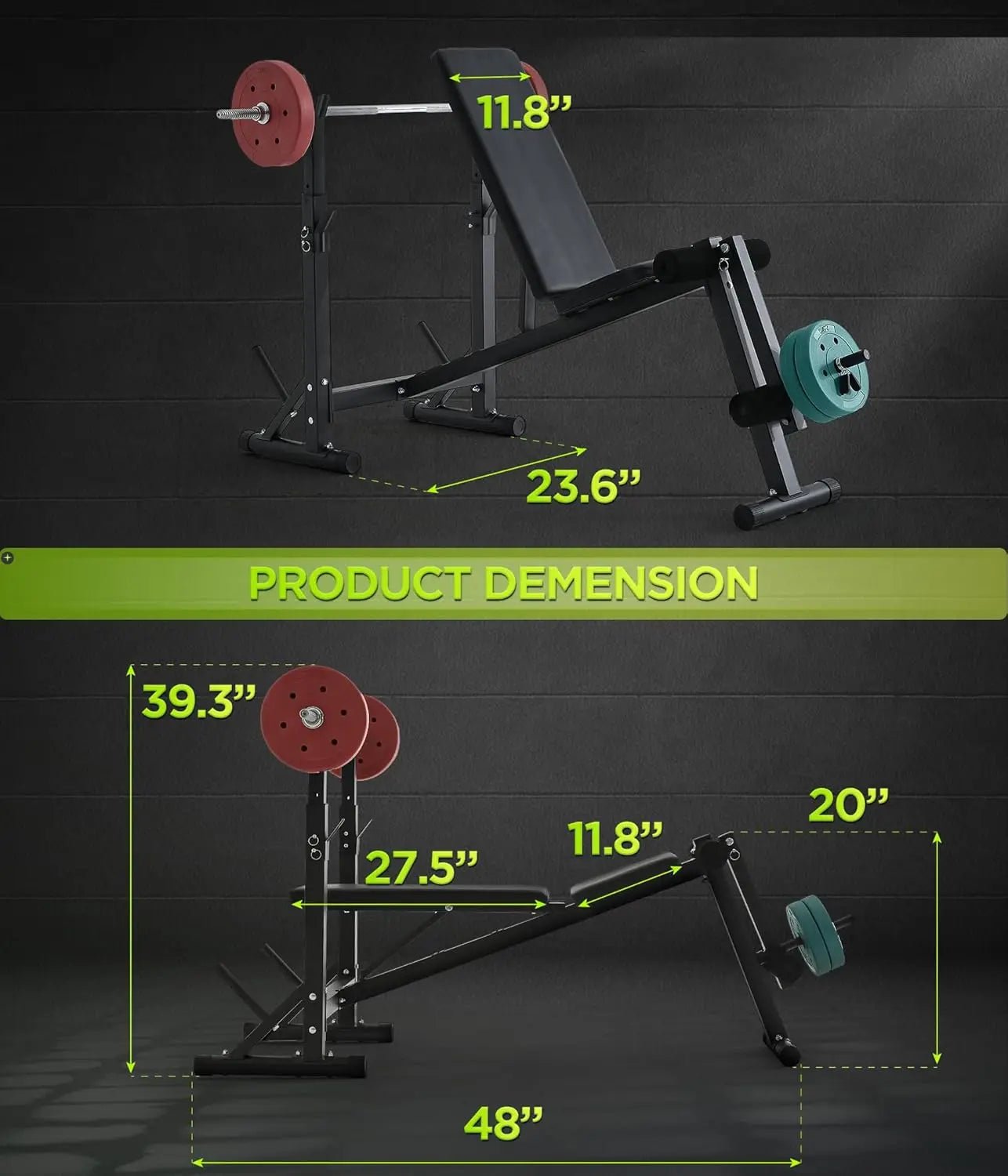 600LBS Incline Weight Bench Set with Rack, 4-in-1 Adjustable Workout Bench with Leg Extention for Bench press,Curl and Ab Workou