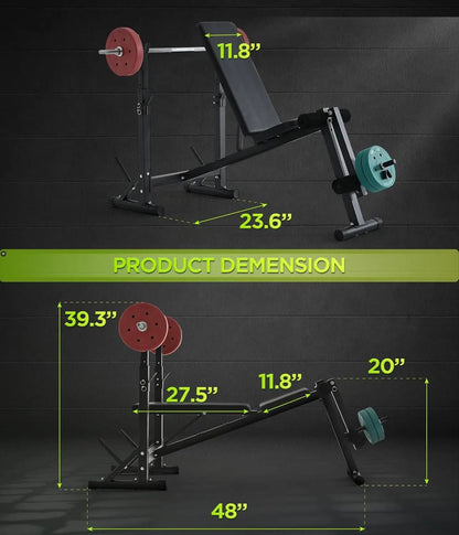 600LBS Incline Weight Bench Set with Rack, 4-in-1 Adjustable Workout Bench with Leg Extention for Bench press,Curl and Ab Workou
