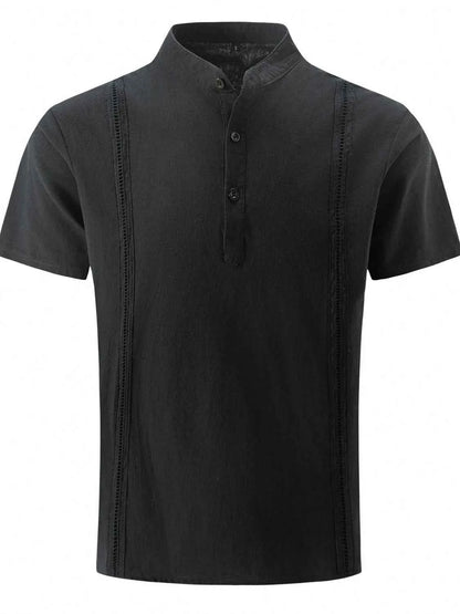 Men's Full Size Button Detail Short Sleeve Shirt Plus Size Black