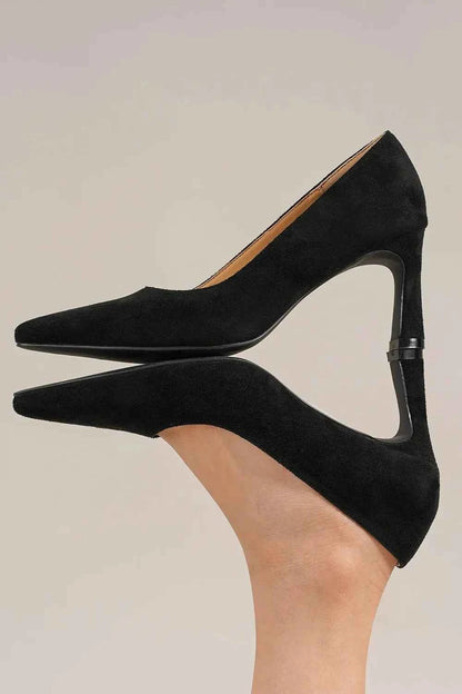 Faux Suede Point Toe Pumps - Trendy Mid Heels for Women