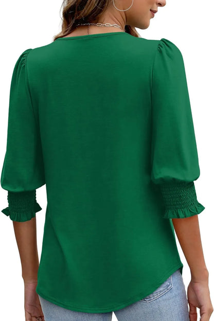Printed Round Neck Three-Quarter Sleeve Blouse