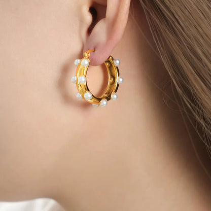 Synthetic Pearl 18K Gold-Plated Earrings Style C Gold One Size