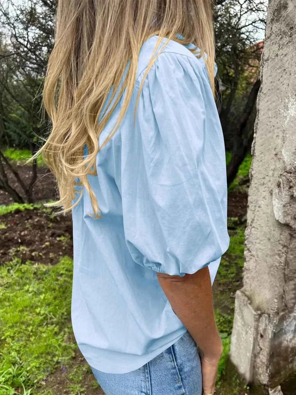 Button Down Puff Sleeve Shirt