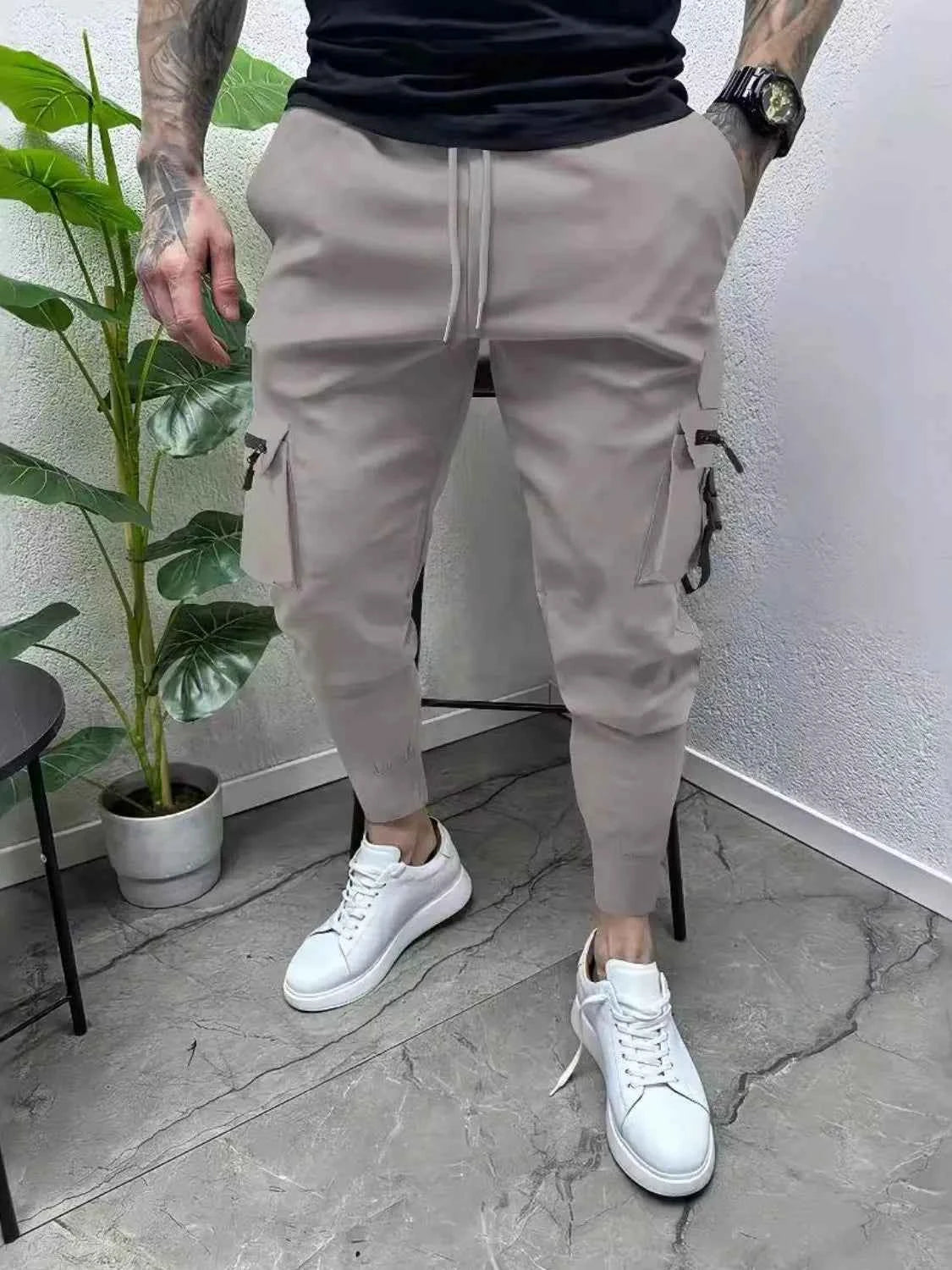 Men's Full Size Drawstring Pants with Pockets Plus Size