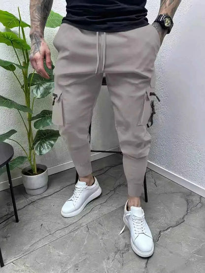 Men's Full Size Drawstring Pants with Pockets Plus Size Gray