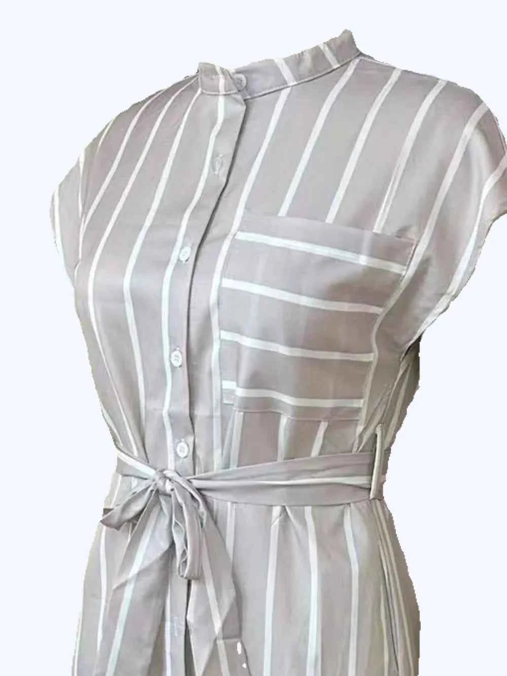 Striped Tie Waist Short Sleeve Dress