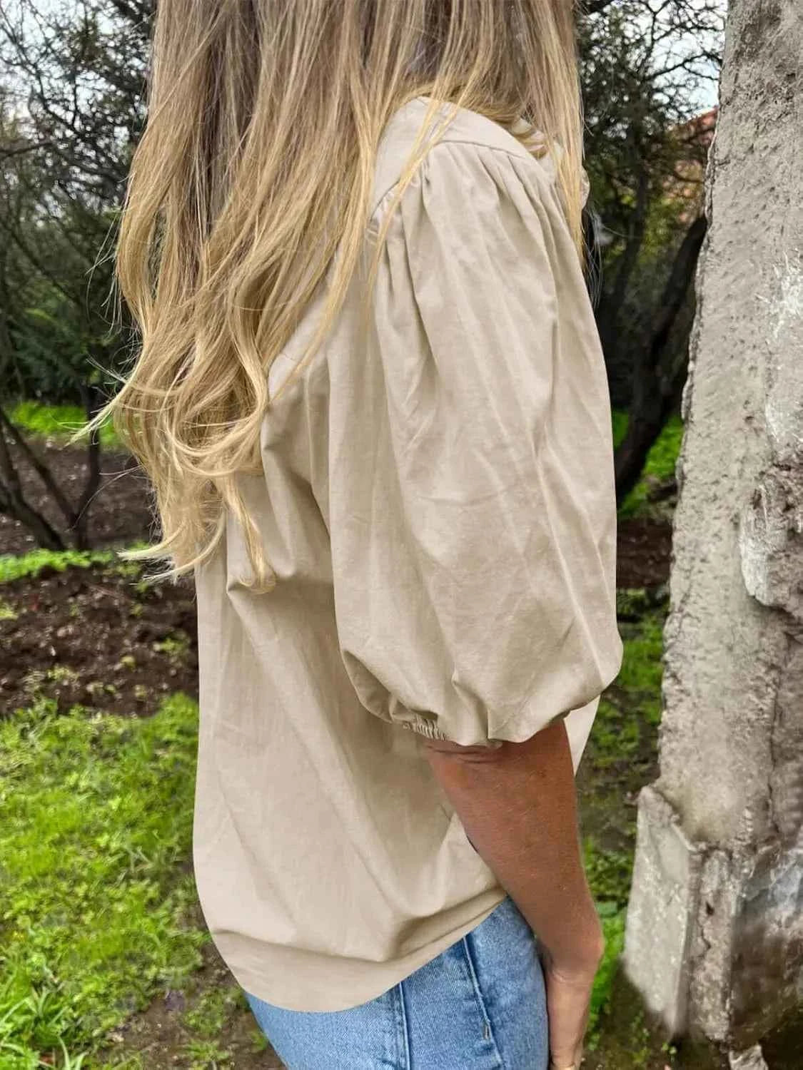 Button Down Puff Sleeve Shirt