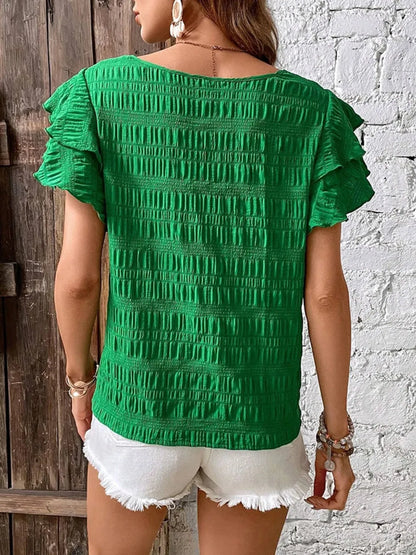 Round Neck Ruffled Short Sleeve Top