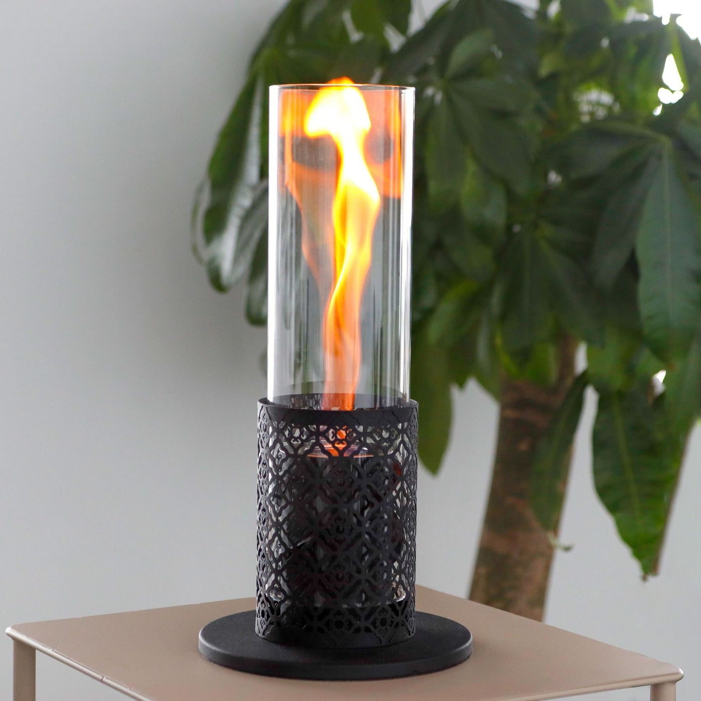 Fireplace Torch Lamp - Small Plug-In Hurricane Flame with Long Glass Tube