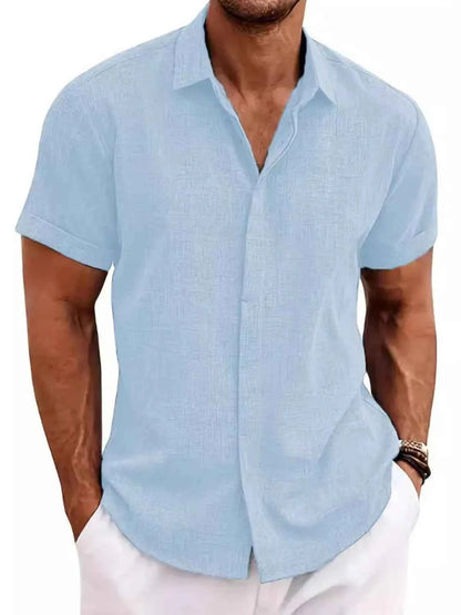 Men's Full Size Collared Neck Short Sleeve Shirt Plus Size Light Blue