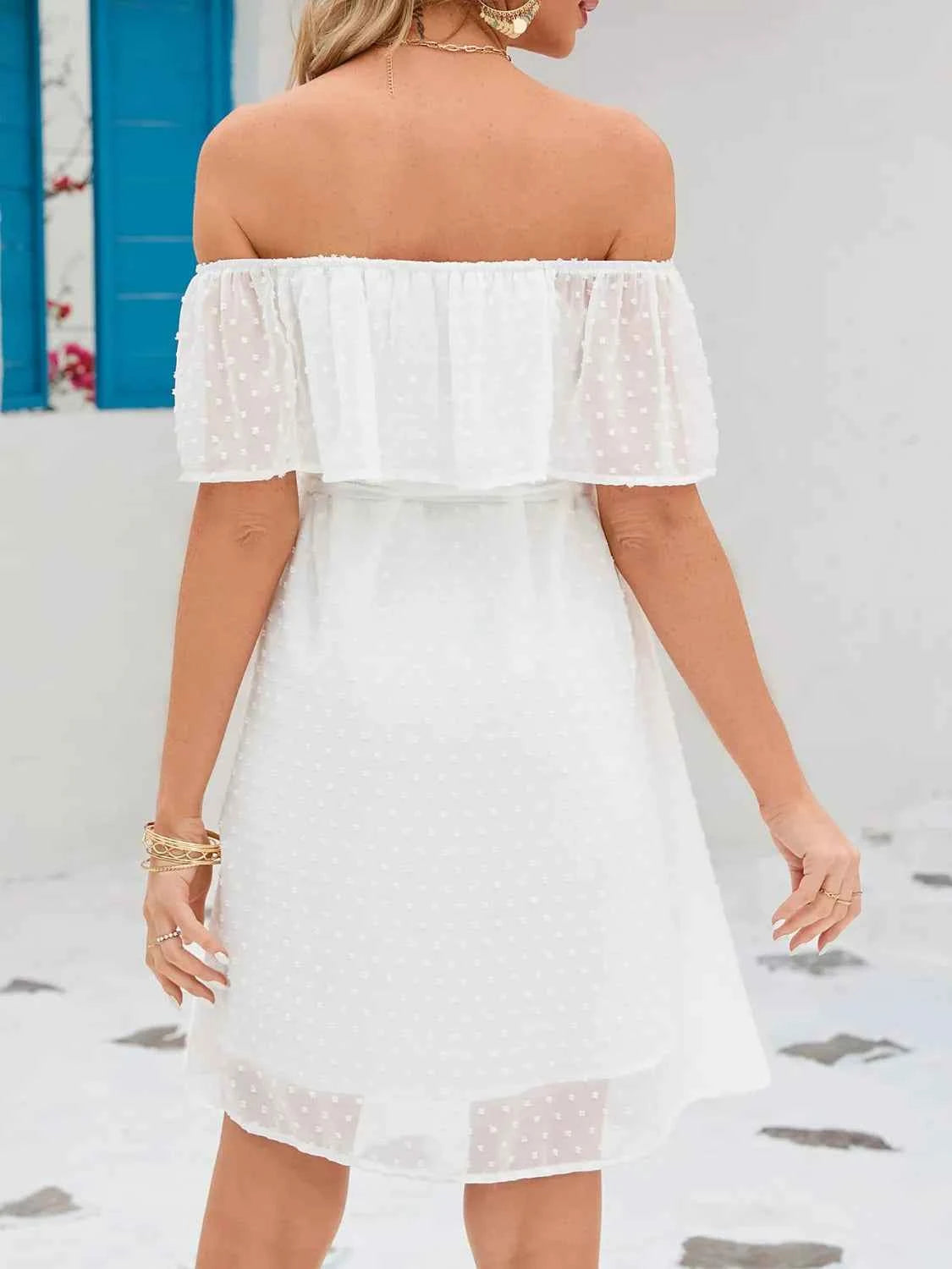 Off Should Short Sleeve Mini Dress