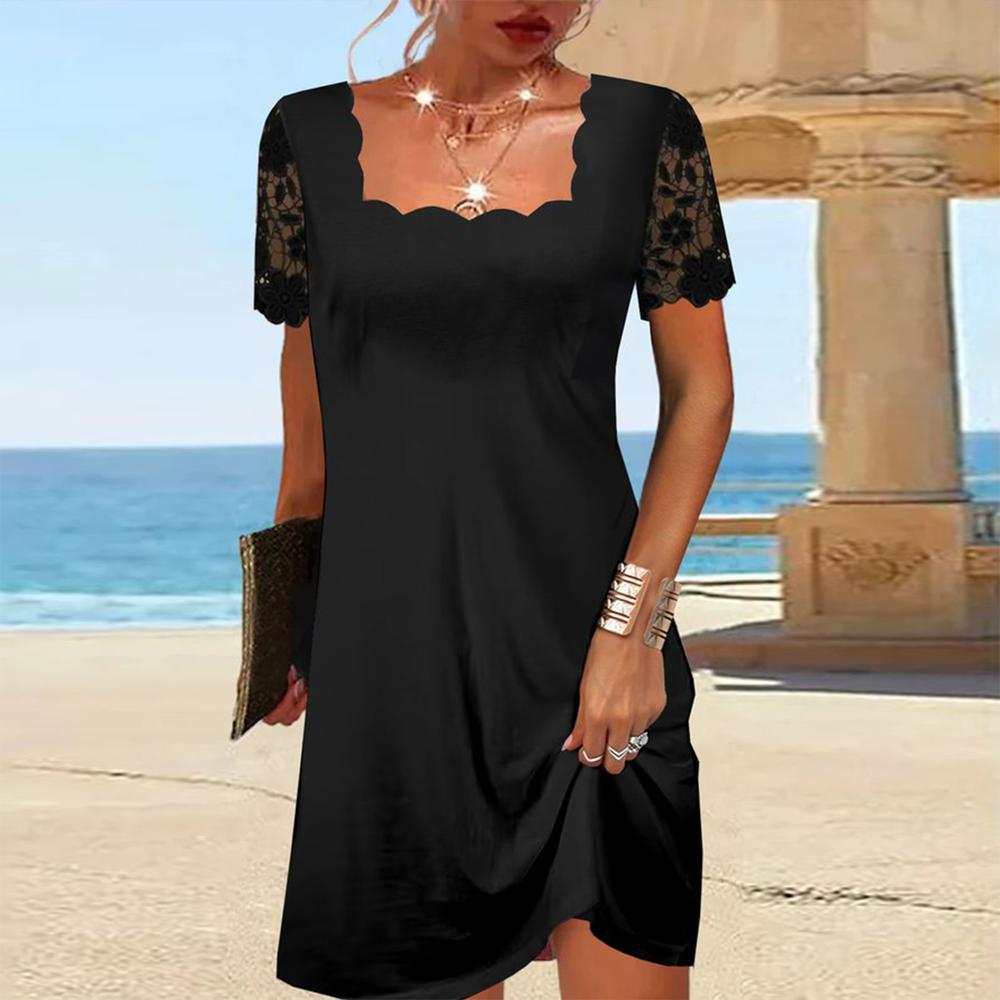 Signature Square Neck Short Puff Sleeve Dress