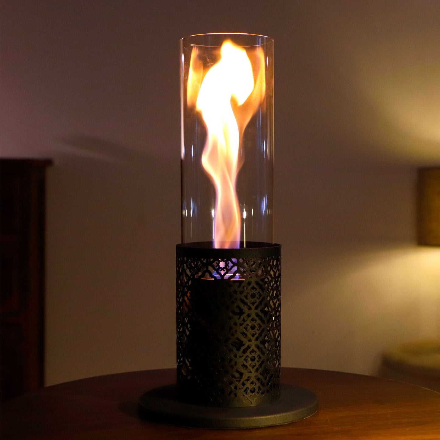 Fireplace Torch Lamp - Small Plug-In Hurricane Flame with Long Glass Tube