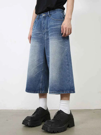 Men's Washed Denim Shorts with Pockets