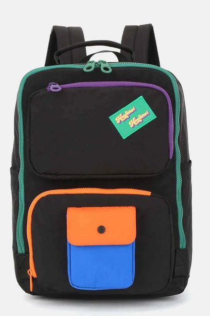 Himawari Contrast Nylon Backpack Bag with Handles Black One Size