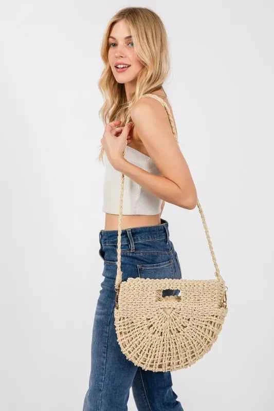Fame Braided Semi Circle Tote Bag