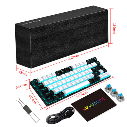 RGB Mechanical Keyboard - MINI 60% Customized Color Blocked Keycaps - Plug-in Blue Axis Ice Blue Disc V800BW black white