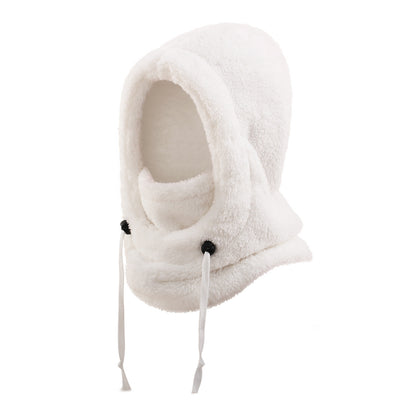 Warm Ear Protection Scarf Integrated Hat For Winter Thickened White M