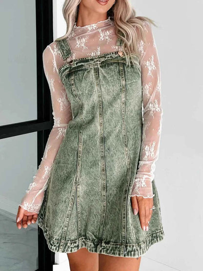 Square Neck Wide Strap Denim Dress