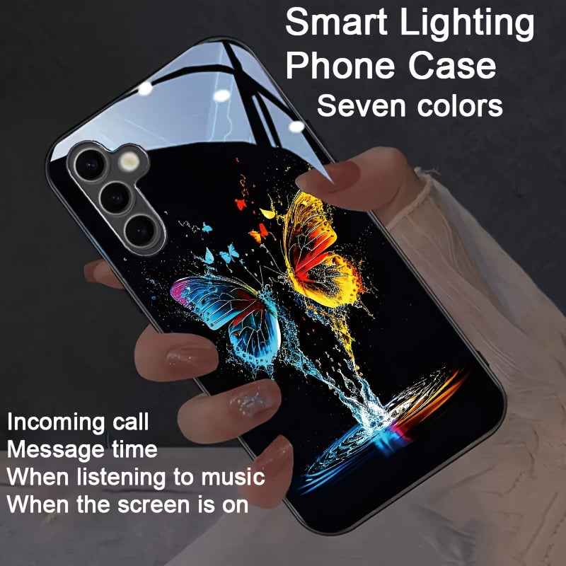 Double Butterfly Flying Colorful Intelligent Voice Control Luminous Mobile Phone Case Suitable for Samsung S24 Ultra/S22/S23 Plus/ip15promax/ip14promax/ip13promax/ip12promax Intelligent Luminous Voice Control Mobile Phone Cas