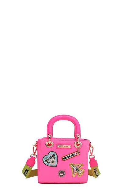 Nicole Lee USA Color Patch Handbag with Top Handle Hot Pink One Size