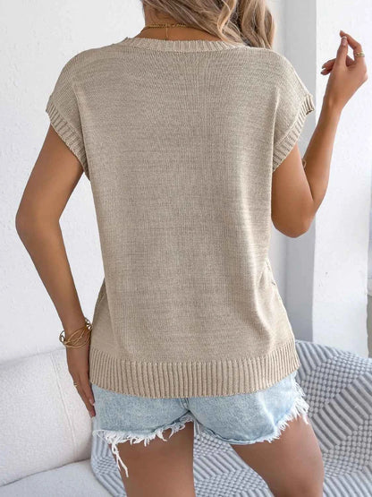 Cable-Knit Round Neck Knit Top