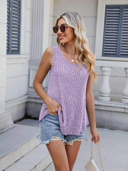 Ribbed Round Neck Tank Lavender