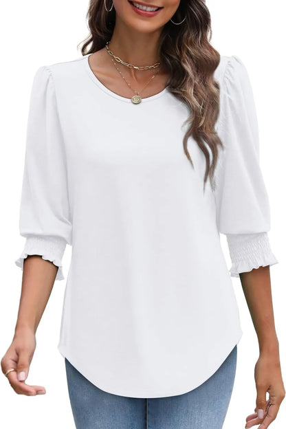 Printed Round Neck Three-Quarter Sleeve Blouse