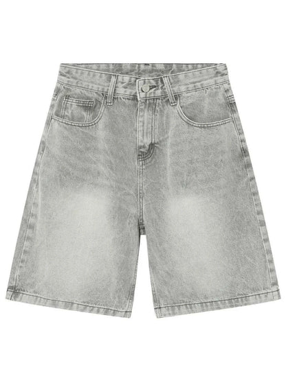 Men's Washed Denim Shorts with Pockets Gray