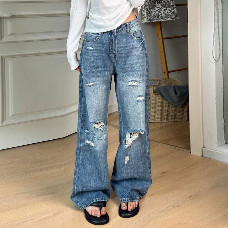 Signature Washed Lightning Pattern Wide Leg Jeans