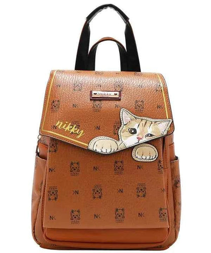 Nicole Lee USA Cat Eco-Leather Convertible Backpack Bag Caramel One Size