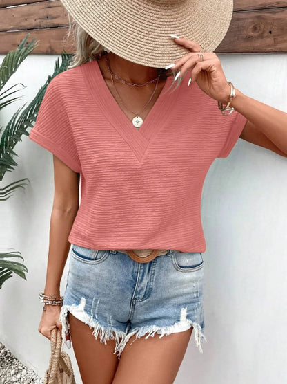 Textured Solid Color Short Sleeve Top