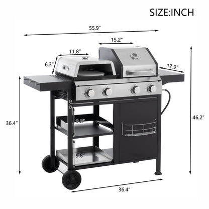 Multi Function Burner Gas Grill Barbecue Frying Pizza Covered Combination