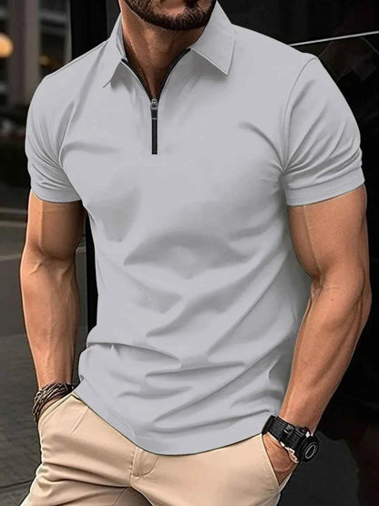 Men's Full Size Collared Neck Short Sleeve Polo Plus Size Gray