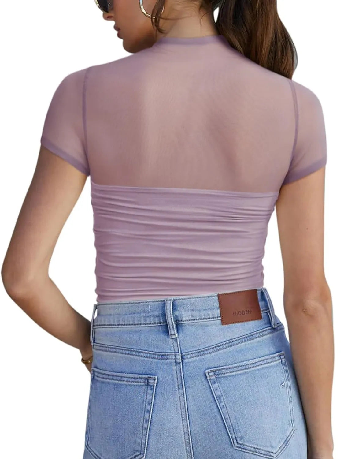 Mesh Mock Neck Short Sleeve T-Shirt
