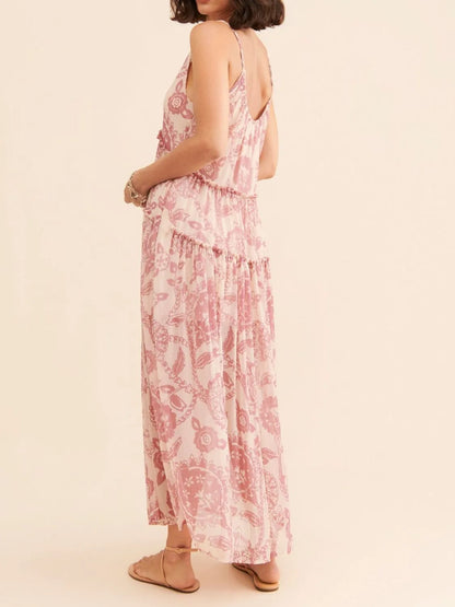 Printed V-Neck Sleeveless Dress