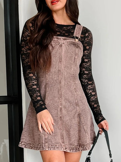 Square Neck Wide Strap Denim Dress